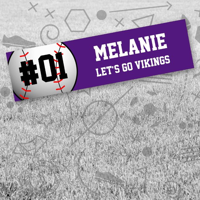 Lila Vit Basebollag Bildekal (Purple and White Baseball Let's Go Team Bumper Sticker. Celebrate your high school/college athlete.)