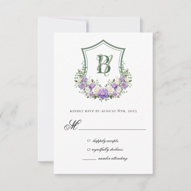 Lila vit blomkrone bröllopsvarskort OSA kort (Framsida)