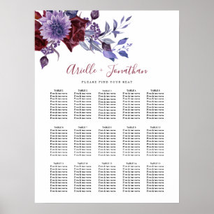 Lila & Vit Blommig Bröllopsställning Poster