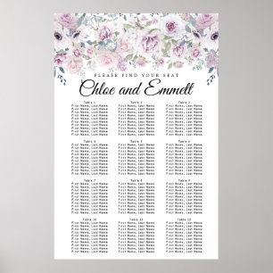 Lila Vit Blommigt 12-Bord Bröllop-sätesdiagram Poster