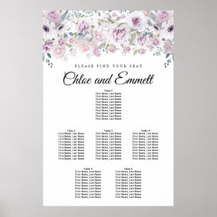 Lila Vit Blommigt 6-Bord sätesdiagram Poster