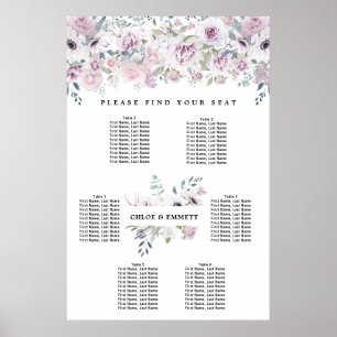 Lila Vit Blommigt 6-Bord sätesdiagram Poster