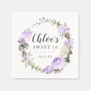 Lila Vit Blommigt Utandningsluft 16 Party Pappersservett
