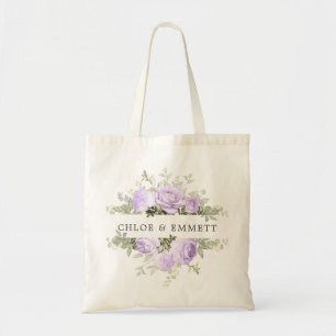Lila vit blomsterbröllopstotebag tygkasse