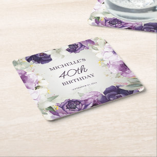 Lila vit blomstergivare 40-årspresent underlägg papper kvadrat