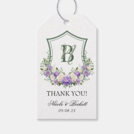 Lila vit blomsterkröningsbröllop tack presentetikett