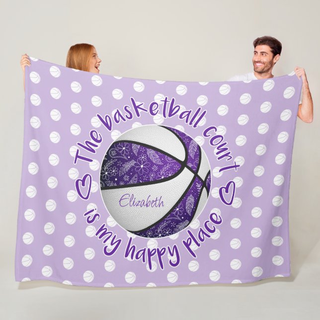 lila, vit boho-basketboll mitt lycklig ställe fleecefilt (På plats)