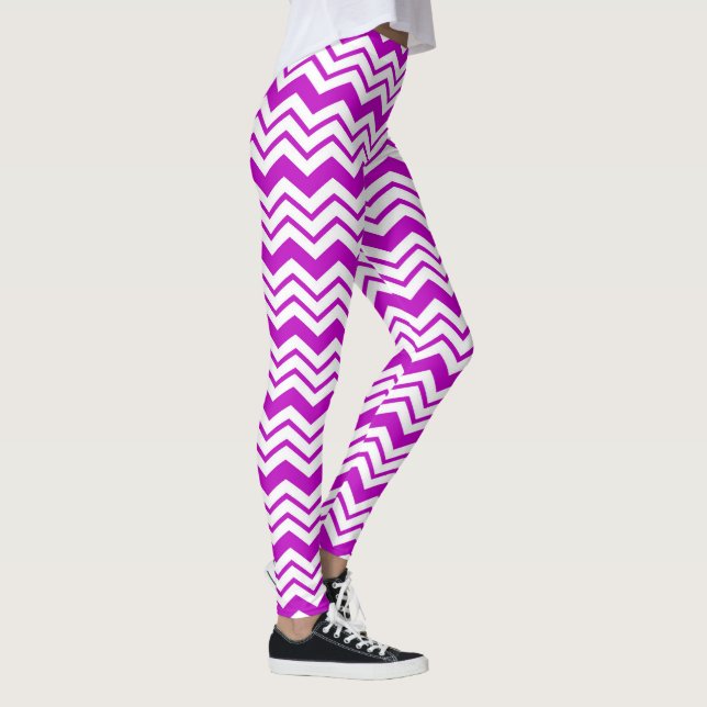 Lila Vit Chevron Sicksack Mönsterdesign  Leggings (Höger)