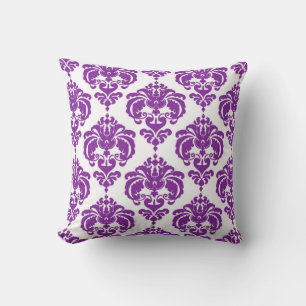 Lila & Vit Damask Modern Elegant Mönster Kudde