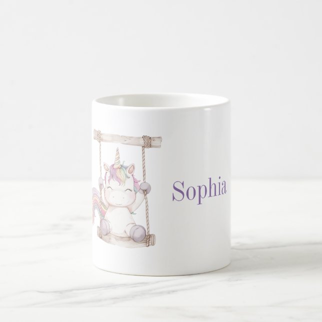 Lila Vit Enhörning Gunga   Kaffemugg (Center)