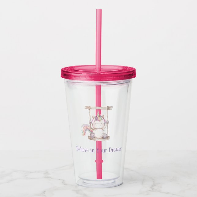 Lila Vit Enhörning Gunga   Take Away Mugg (Framsida)