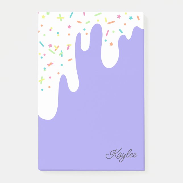 Lila Vit Frosting Strössel Ditt Namn Post-it Block (Framsida)