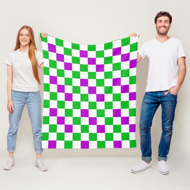 Lila Vit Grön Rutig Design  Fleecefilt (På plats)