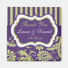 Lila, vit, Grönt Damask Wedding Favor Magnet