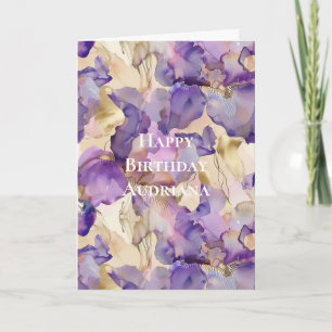 Lila Vit Guld Abstrakt Iris Blommor Födelsedag Kort