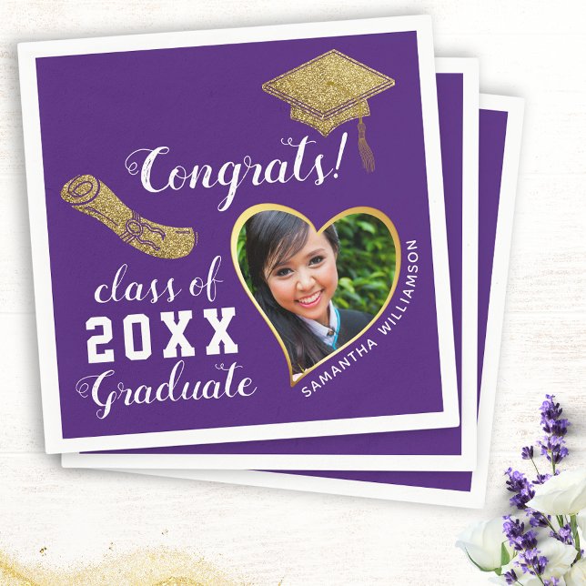 Lila Vit Guld Klass 2026 Examen Foto Examen Pappersservett (Skapare uppladdad)
