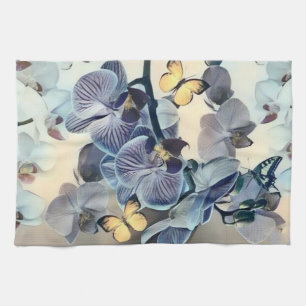 Lila, vit gult eller blommigt, fjäril kökshandduk