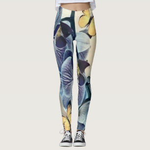 Lila, vit gult eller blommigt, fjäril leggings