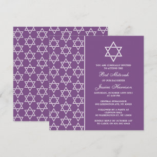 Lila & vit judisk stjärna av David Bat mitzvah Inbjudningar