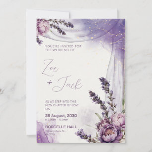 Lila Vit Lavendel Blomma Elegant Design Inbjudningar