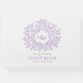 Lila vit löv monogram art bröllop gästböcker