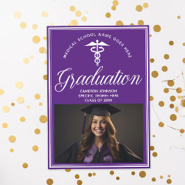 Lila vit medicinsk skolfoto examensfest inbjudningar