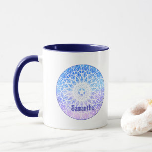 Lila, vit och blå Blommigt Mandala Mugg