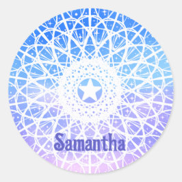 Lila, vit och blå Blommigt Mandala Runt Klistermärke