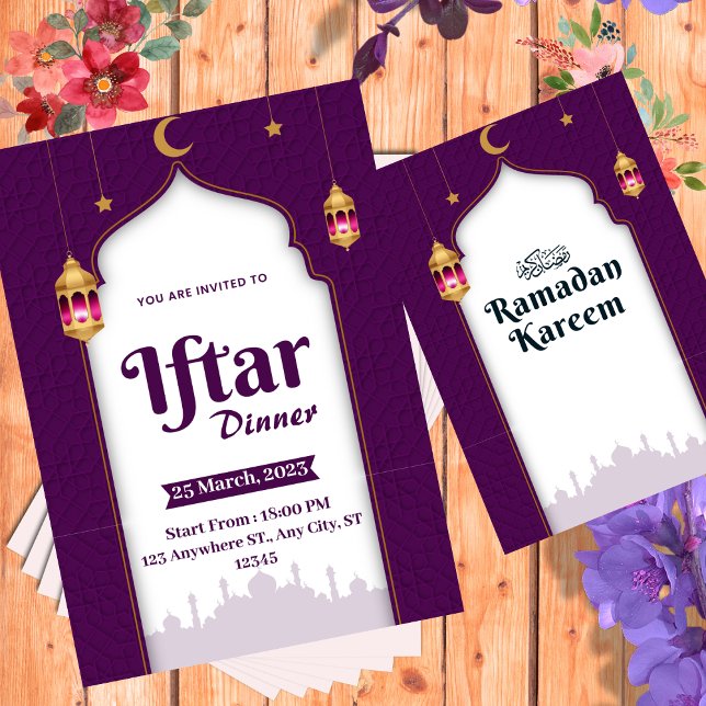 Lila Vit och Guld Modern Iftar-middag Inbjudningar (Skapare uppladdad)