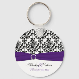 Lila-, vit- och svartdamast Keychain Nyckelring