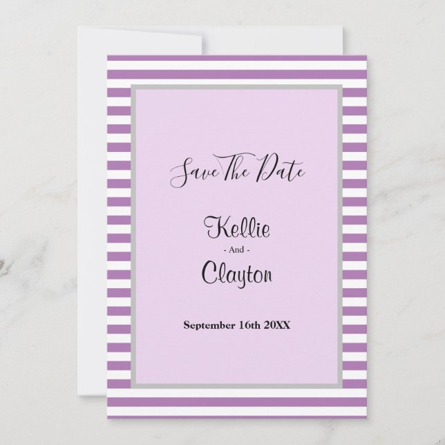 Lila/vit Rand Bröllop spara datum Spara Datumet (Framsida)