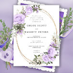 Lila Vit ros Blommigt Waterolor Bröllop Inbjudningar<br><div class="desc">En elegant och romantisk bröllopsinbjudan. Ett ovalt ram i guld med flera band omger era uppgifter om bröllop. Vackra lila ro och vita vattendrag dekorerar ram i två hörn. Blommorna kapslas i mjuk grönt löv. Den här traditionella bröllopsinbjudan är en del av Violette-samlingen. Den innehåller mallar som du enkelt kan...</div>
