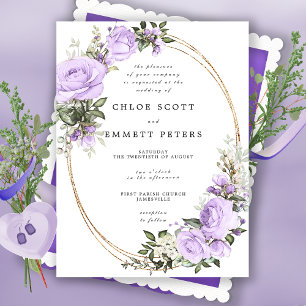 Lila Vit ros Blommigt Waterolor Bröllop Inbjudningar