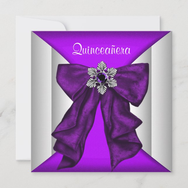 Lila vit rosett Lila Quinceanera Inbjudningar (Framsida)