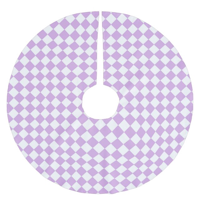 Lila Vit Rutig Diamantmönster Julgransmatta Borstad Polyester (Framsidan)