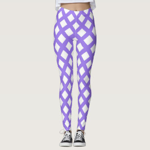 Lila Vit Rutig Diamantmönster Leggings