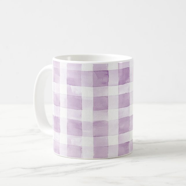 Lila Vit Rutiga Ränder Kaffemugg (Framsida vänster)
