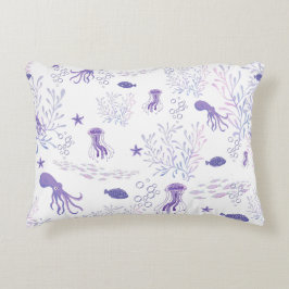 Lila Vit Sjöliv Fiskeljofisk Octopus Prydnadskudde