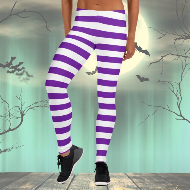 Lila & vit stripe Halloween Costume Leggings (Purple and White Striped Leggings for Women, Halloween leggings, Holiday Leggings, Costume Party)