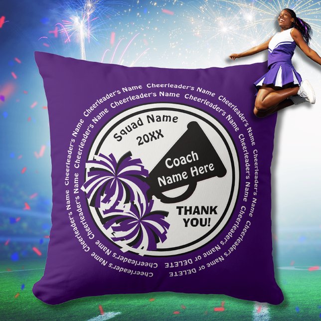 Lila, vit, svart, CheerLeader eller Cheer Coach Kudde (Cheerleading Coach Gifts. Personalized Cheer Coach Gifts. )