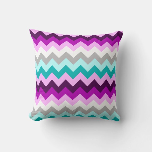 Lila vit teal-chevron kastkudde kudde (Framsida)