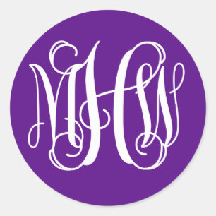 Lila Vit Vin Skript Monogram DIY BG Runt Klistermärke