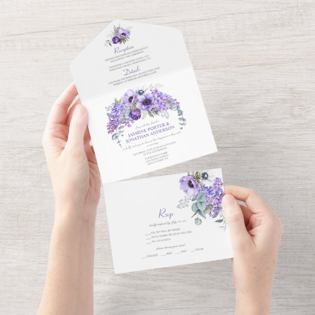 Lila & Vita Anemoner, Lila Syrenar Blommig | (Avrivbar del)