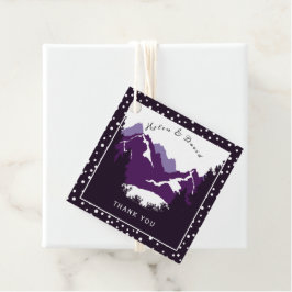 Lila, vita berg och polka dots bröllop gåvor etiketter