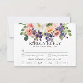  Lila Vita Blommigten Bröllop Meal-val OSA Kort