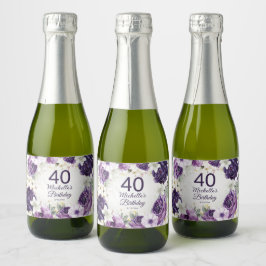 Lila Vita Blommigten Glitter 40:e födelsedag Namn