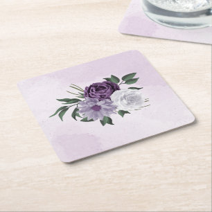 lila, vita blommor, gröna underlägg papper kvadrat