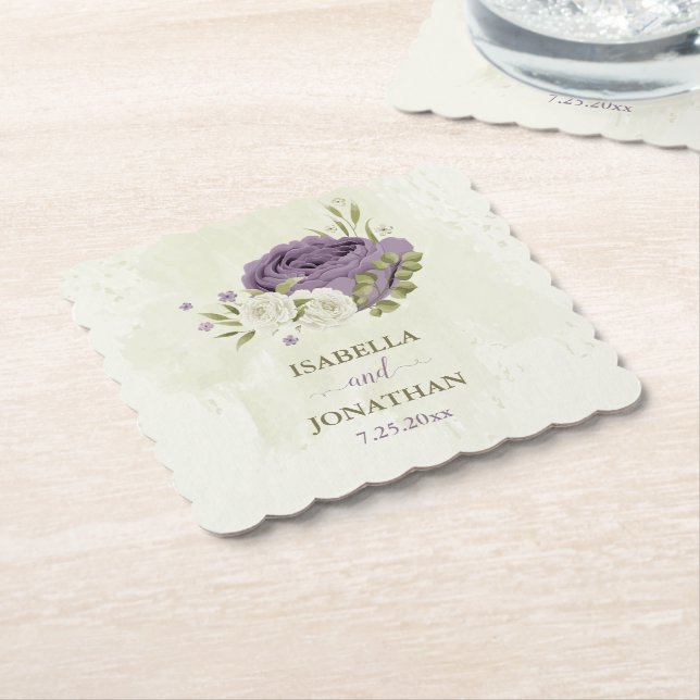 lila vita blommor grönska bröllop underlägg papper (Vinklad)