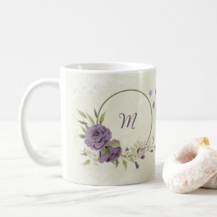 lila vita blommor grönska kaffemugg