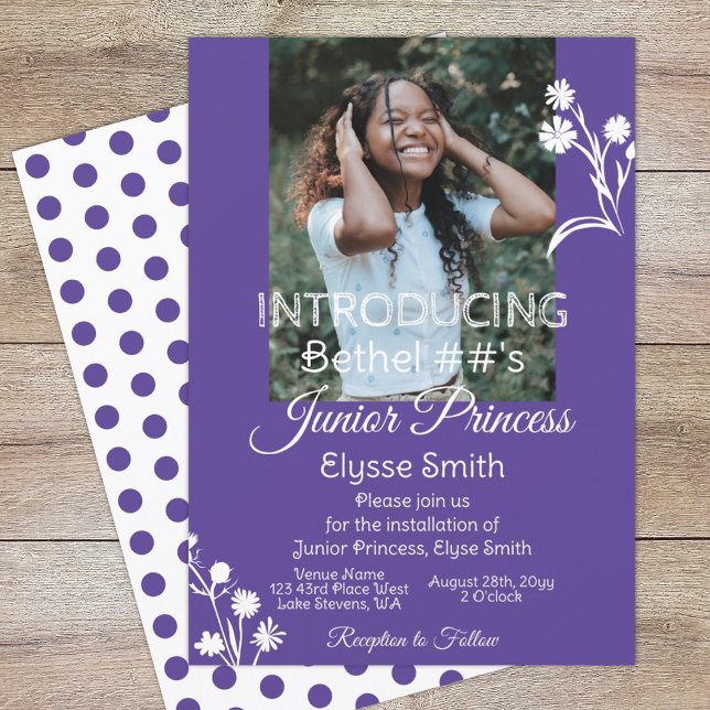 Lila, vita blommor och Polka dots Princess Party Inbjudningar (purple floral installation invitation card, girl's youth organization job's daughter's international)